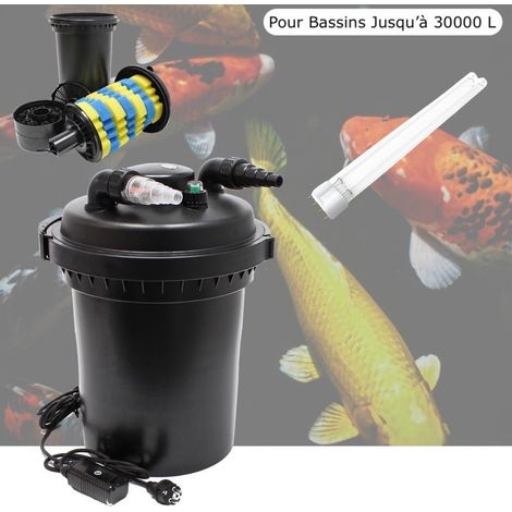 Filtre Bassin De Jardin Sous Pression, UV 18W, Bassins Jusqu'à 30000 Litres + 1 ampoule UV de rechange (1/5)