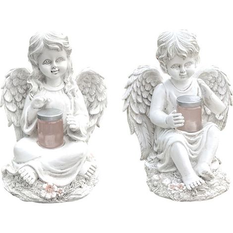 Yard Yard Paysage Voie Décoration, Solaire Ange Résine Lampe Statue Décoration Extérieure Ornement Glow Elf Fille Garçons Jardin Artisanat Fleur Fée Jardin Ornement 2pcs (1/5)