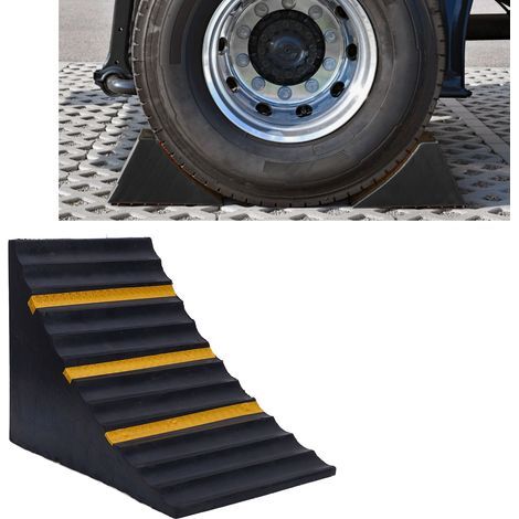 Cale de roue en caoutchouc robuste 25 x 16 x 19 cm, résistante aux intempéries, sécurité renforcée, portable, pour voiture, caravane, camping-car, camion et quad. (1/5)