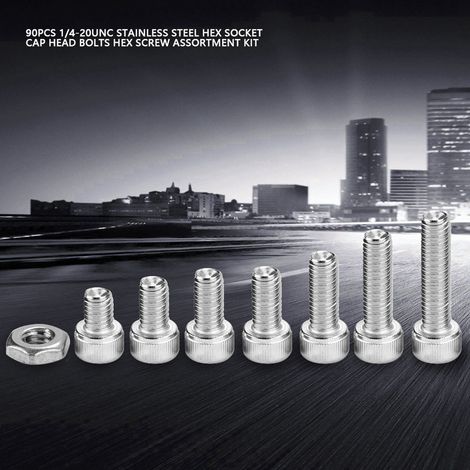 Kit d'assortiment de 90 pièces vis inox 1/4-20UNC à tête cylindrique six pans creux et vis hexagonales (1/5)