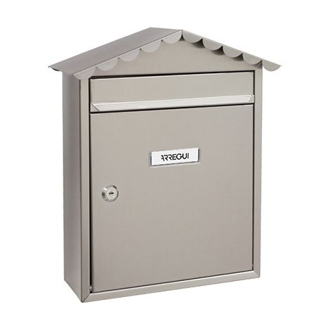 ARREGUI Visit E5747 Briefkasten aus Edelstahl, Größe M (DIN A4 Post), Wandbriefkasten für den Außenbereich, Postkasten für Draußen mit Namensschild, Einwurfklappe und Schutzdach, Edelstahl (1/2)