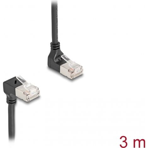 Delock Cable de red RJ45 Cat.6A S/FTP Slim 90Â° acodado hacia arriba / hacia abajo 3 m negro
