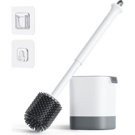 Brosse WC en silicone avec support, kit de nettoyage en profondeur pour salle de bain, brosse WC blanche avec base à séchage rapide (1/5)