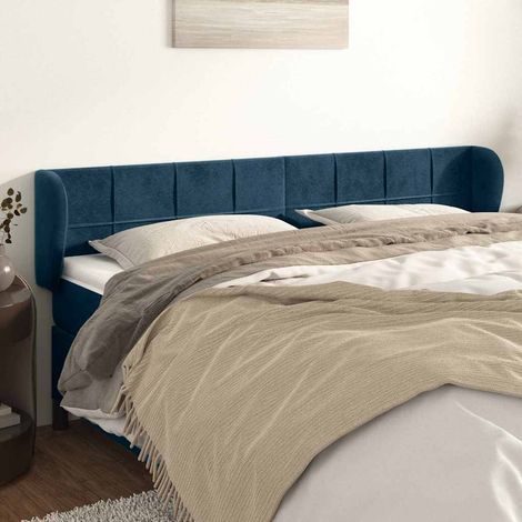 Tête de lit avec oreilles pour lit double, Tableau décoratif de chevet élégante Bleu foncé 203x23x78/88 cm Velours SDG22231 (1/5)