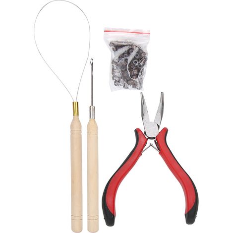 Kit de 100 perles en silicone pour extensions de cheveux, micro-anneaux, crochets, aiguilles et pinces. (1/5)