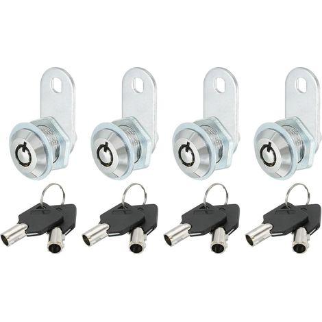 Verrou de Meuble avec Clé, Lot de 4 Serrures à Came de 5/8" (16mm) en Alliage de Zinc Chromé, Cylindre de Serrure à Came Amovible pour Portes de Tiroirs de Meuble (1/5)