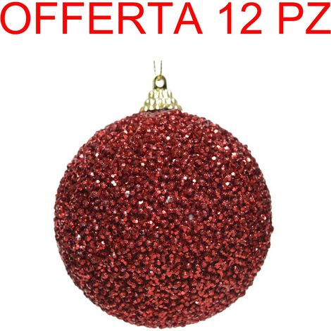 OFFERTA 12 PALLINE GLITTER ROSSO 8CM