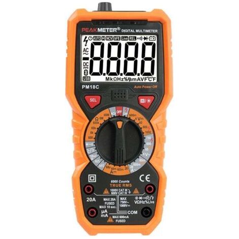 Multimètre numérique PM18C AC DC Testeur électrique numérique automatique Voltmètre sans contact Ampèremètre Ohmmètre Détecteur de tension Maintien avec affichage rétroéclairé (1/4)