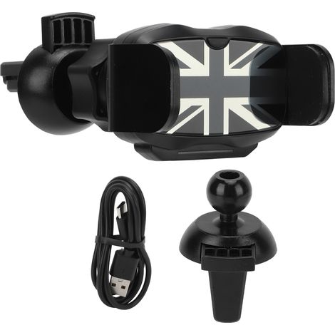 Support téléphonique voiture, fixation grille aération, porte-téléphone gris beige Union Jack, support navigation remplacement Mini R50 R52 F54 F60 (1/5)