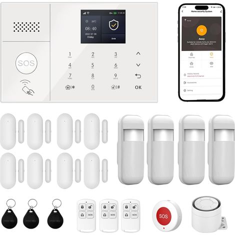 Système d'Alarme Maison, Alarme Détecteurs de Mouvement, Capteurs de Porte/Fenêtre, Boutons SOS,Commande à Distance, Protection Anti-Intrusion pour Maison (21 kit Set) (1/5)