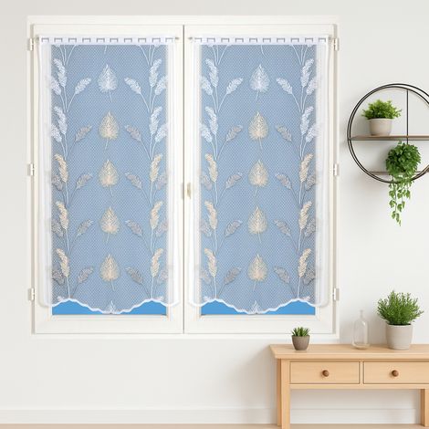 Paire de vitrages dentelle base ondulée feuillage Doré 60x90 cm (1/2)