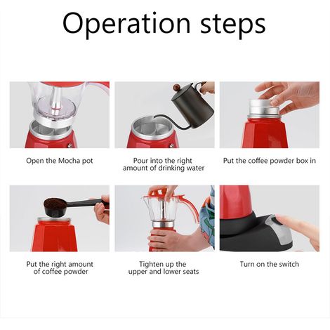 Cafetière Moka Électrique 480W 6 Tasses 300ml Rouge, Détachable pour Cuisinière (1/5)