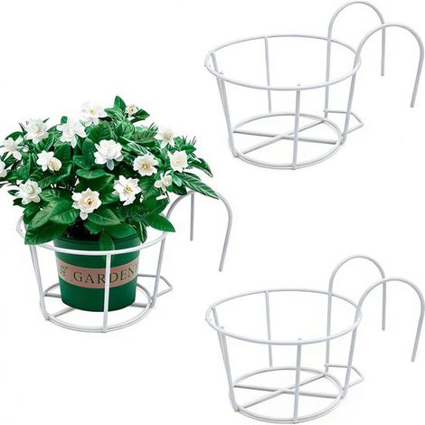 Soporte redondo colgante para macetas - apto para balcones, jardines, vallas, interiores y exteriores - juego de tres piezas - negro (1/5)