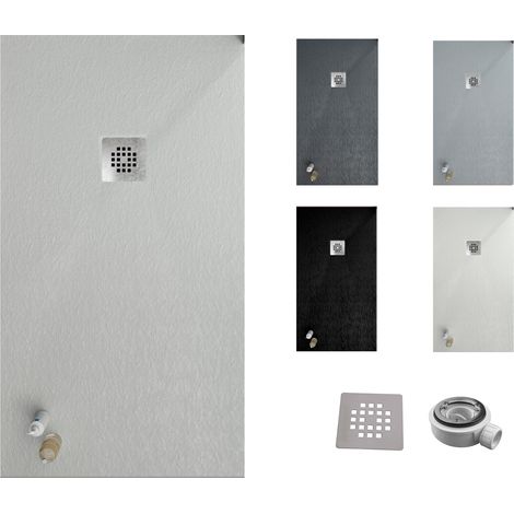Receveur de douche ONE 100x140 - Matériau en résine avec charge minérale et texture ardoise C3 antidérapante - Comprend une vanne de vidange et une grille (1/5)