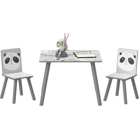 Ensemble Table et 2 Chaises Enfant en Bois de Pin et MDF Motifs Animaux Meuble Activités 3 à 8 Ans Gris (1/5)