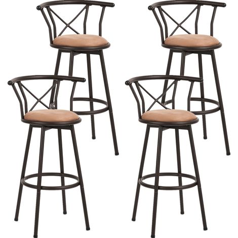 MEUBLES COSY 4er-Set Barstühle mit 360°-Drehgelenk, Vintage-Hocker mit Rückenlehne und Fußstütze, 75,5 cm Sitzhöhe, Industrie-Stil, rustikales Braun und Schwarz