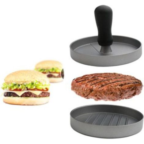 Press à Hamburger - Acier Inoxydable - Surface Rainurée - Poignée Ergonomique - Pour Burgers et Boulettes - 1 Pièce (1/5)