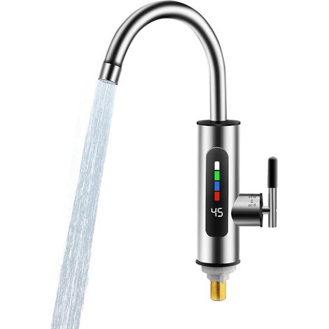 Grifo de agua caliente instantánea de 3000 W, giratorio 360°, con indicador LED, ideal para cocina, baño, lavadero y camping. (1/5)