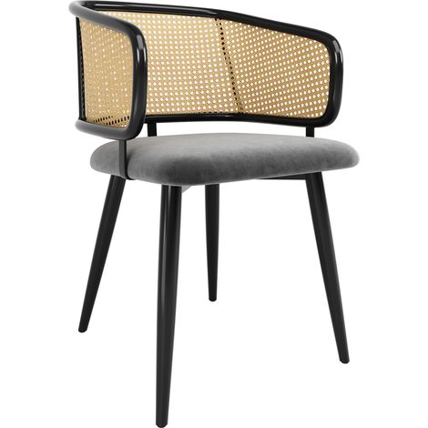 Set di 2 sedie da pranzo con schienale in rattan e seduta in velluto grigio 47 x 51 x 79 cm MODENUIT (1/5)