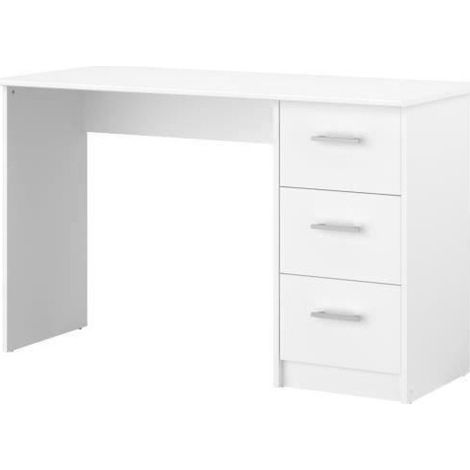ESSENTIELLE Bureau 3 tiroirs - Décor Blanc - L 121,2 x P 74,3 x H 55 cm (1/5)
