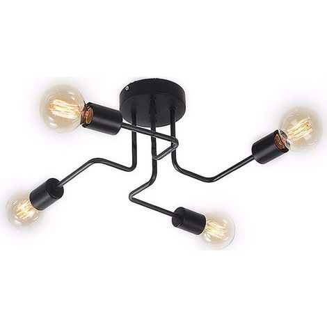 Plafonnier d'intérieur Plafonnier industriel en métal, plafonnier vintage E27 pour chambre salon cuisine, noir sans ampoule [Classe énergétique A++] - 4 lampes (1/5)