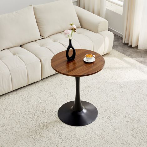 Table d'appoint ronde 60x60x72 cm, petite table à manger en MDF, plateau aspect noyer, pieds noirs, idéale pour intérieurs européens (1/5)