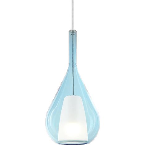 Sospensione Contemporanea Kalique Vetro Azzurro Bianco E Cromo 1 Luce E27 H40Cm