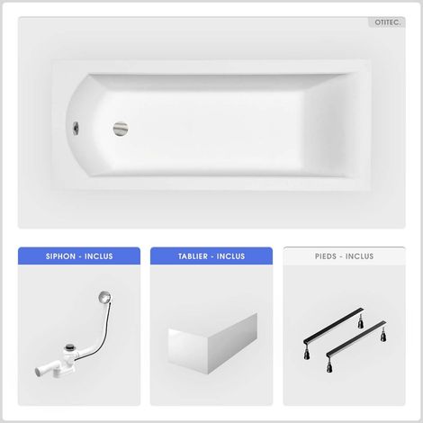 Baignoire rectangulaire - 180 x 80 cm - avec Tablier - Pieds - Vidage Chrome - SHEA (1/5)