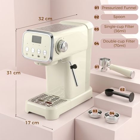 Machine expresso porte-filtre 20 bars, mousseur lait intégré, réservoir eau amovible 1,2 L pour café intense (1/5)
