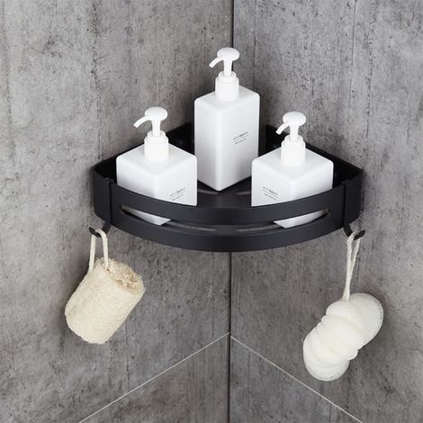 Etagère de douche murale en aluminium - Carré Noir - Grande capacité et portance (1/4)