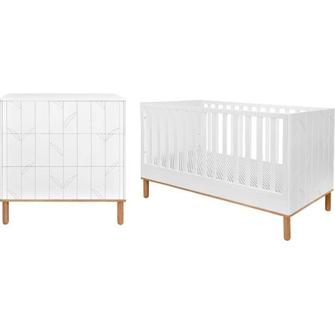 Lit évolutif 70x140 et commode 3 tiroirs Bellamy Toteme Botanic Blanc et bois