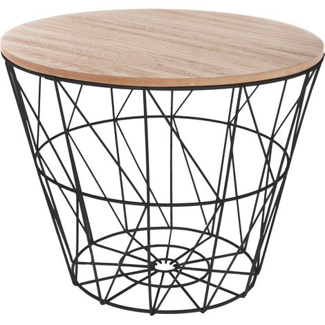 Table d'appoint design en MDF et métal noir - Dim : D.38 x H.30,5 cm -PEGANE