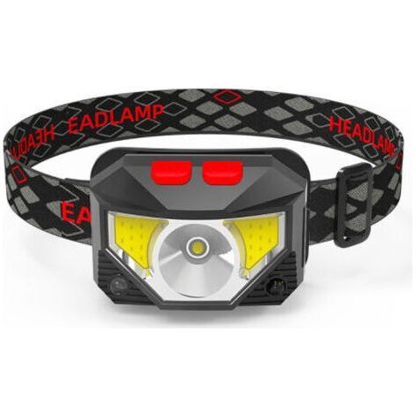 LED headlamp with red indicator, USB rechargeable, compact dual light source, motion detection, waterproof design, adjustable angle, suitable for camping/outdoor scenarios (1/5)