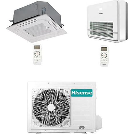 Hisense 4-Wege-Kassettenklimaanlage + Konsole R32 Dual Split Inverter 9000 + 9000 BTU mit E.U. 2AMW52U4RXC NEU Klasse A++/A+