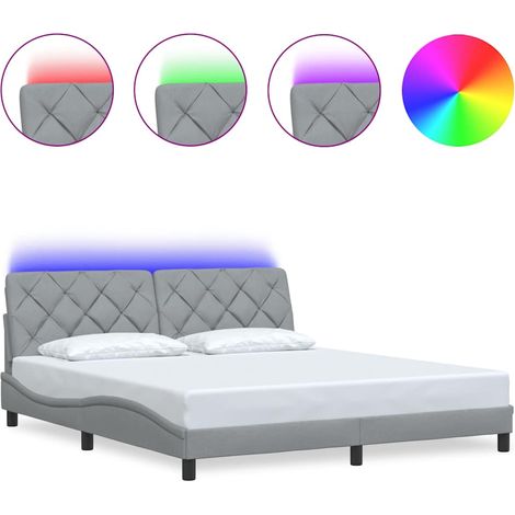 Lit double - lit simple - Cadre de lit avec LED gris clair 180x200 cm tissu fr5122 - Maison La Vie (1/5)