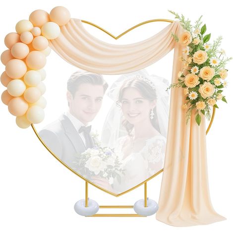 Arche de mariage en forme de cœur doré 2 x 2 m – Arche de ballons en métal en forme de cœur avec 2 sacs à eau pour mariage, fête prénatale, fête d'anniversaire, anniversaire (1/5)