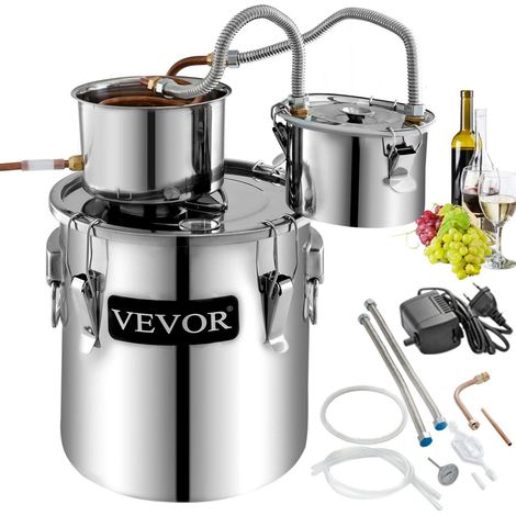 VEVOR La Caldaia per Acqua Distillata con Pompa,Doppi Fusti,8Gal,La Caldaia per Acqua al Chiaro di Luna,Distillatore d'Acqua Alcolica,Distillazione del Vino 8GAL,in Acciaio e Rame Rosso (1/5)