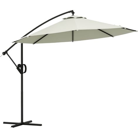 Freiarmschirm mit 3 x 2,6 m Arm, 8 Streben und Kreuzfuß, Gartenschirm aus Aluminium, Metall und Polyester, cremeweiß
