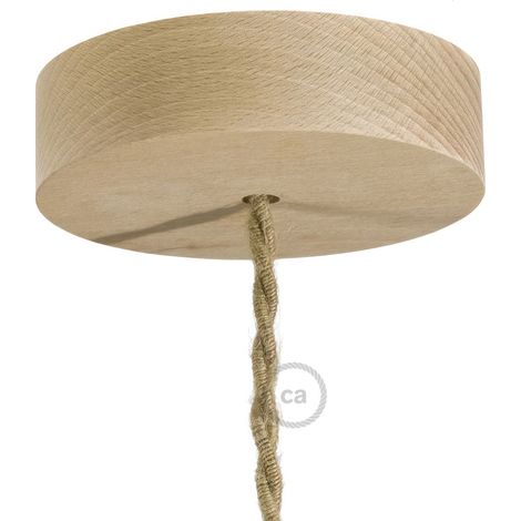 Kit florón madera ø120 x 32 mm, agujero central de 10 mm, para cable téxtil