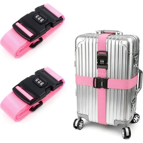 Set di 2 cinghie per bagagli，5 x 200 cm，Cinghia per valigia con lucchetto a combinazione，Cinghia regolabile per valigie e borse da viaggio (1/5)