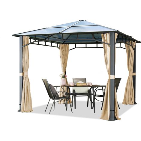 Gartenpavillon Hardtop Sunset Deluxe champagner, 3x3 m, Polycarbonat Dach 8mm Pavillon 4 Seitenteile ca. 9x9 cm Profil (1/5)