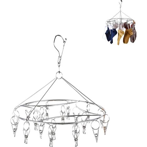 Cintre De Porte-Linge, Support De Séchage De Linge en Acier Inoxydable Cintres De sous-vêtements avec Clips Support De Cintre pour Sécher Les Chaussettes Soutiens-Gorge Serviettes(01) (1/5)