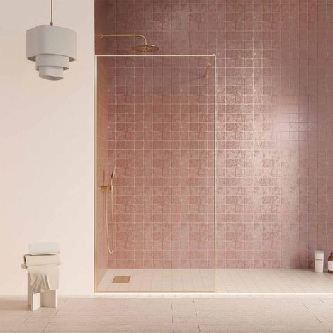Parete Doccia 100x200cm - Vetro Anticalcare - Telaio Ultra Sottile - Finitura Oro Spazzolato - LEA