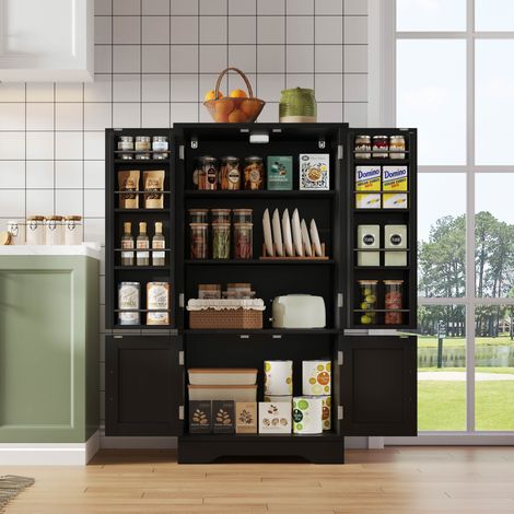 Hochschrank 120x60x40 cm schwarz MDF mit LED-Sensorlicht und verstellbaren Regalböden (1/5)