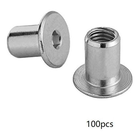 Écrou hexagonal M6 x 15 x 10 mm – Acier galvanisé – Lot de 100 pièces – Fixation robuste pour meubles et armoires (1/5)