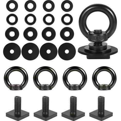T Track Mount Tie Down Ancre pour barres de toit, anneau M8 en forme d'œil en acier inoxydable avec écrous en T pour le montage de corde élastique, cordes, crochets (1/5)