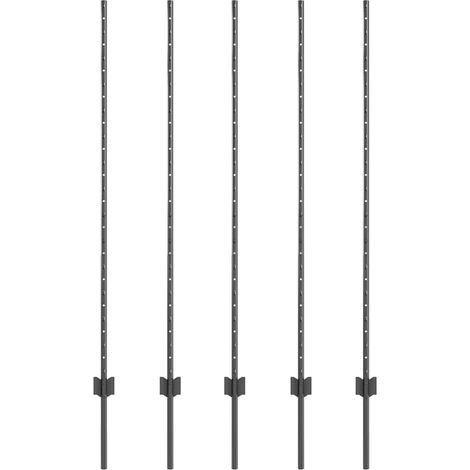 Poteau de clôture. 5 pcs Gris 140 cm Acier (1/5)