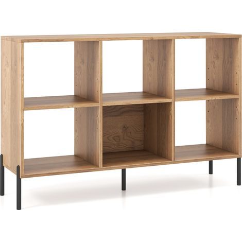 Scaffale a 6 cubi con gambe metalliche ripiani regolabili in 5 posizioni, Libreria aperta in legno Naturale (1/4)