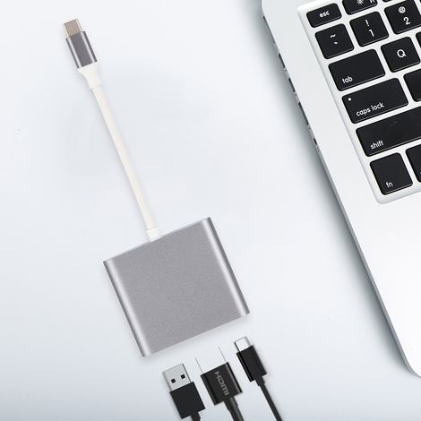 Station d'accueil USB-C 3-en-1 avec HDMI, Hub Multifonction pour Ordinateur Portable (Gris) (1/5)