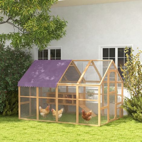 Pollaio in legno con recinto, serratura di sicurezza, porta, 4 nidi, per 8-12 galline, circa 2,8 x 1,8 x 1,9 m, giallo